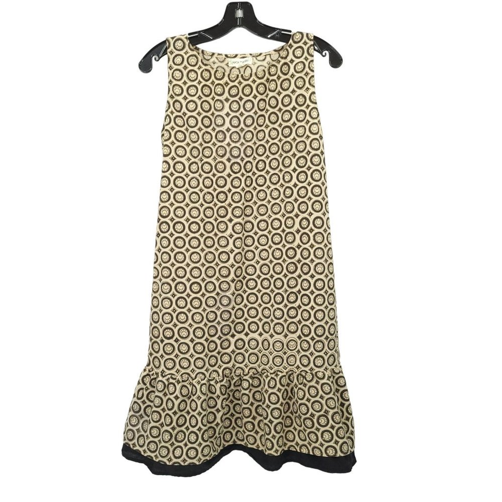 Mata Traders Shift Dress Ruffle Hem Sleeveless Size S Cotton Geometric Print